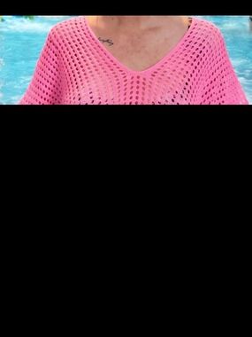 Women's Pink Crochet Beach Cover-Up Top